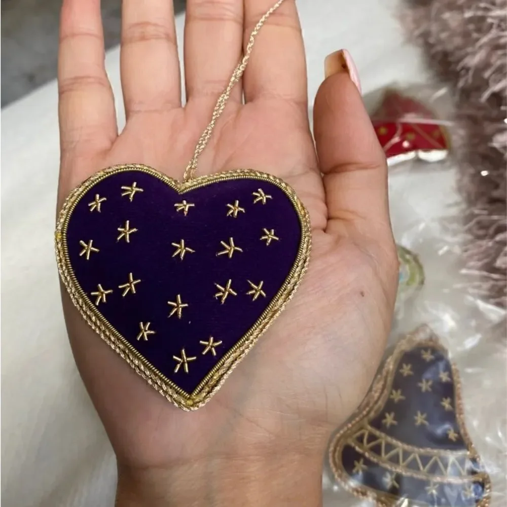 Set of 10 Red/Purple Beaded Valentines Tree Ornaments